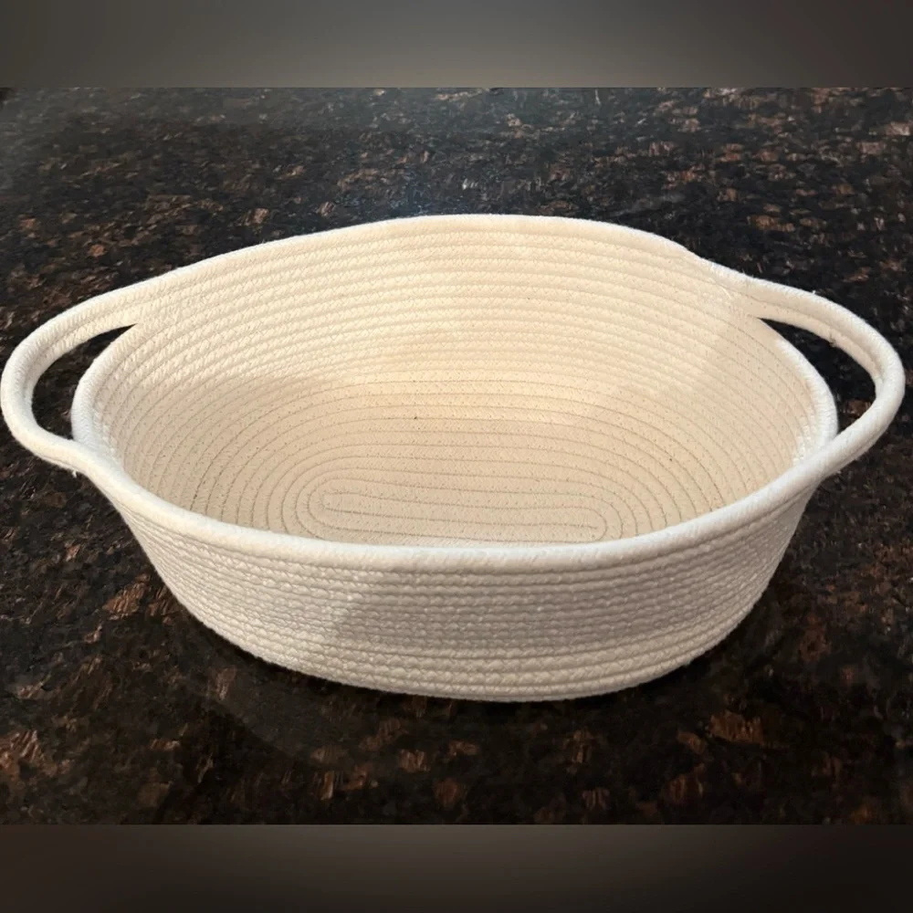 A White Cotton Rope Woven Basket Handles Size 15x8x5 inches